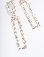 Gold Diamante Rectangle Drop Earrings