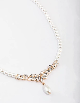 Gold Teardrop Pearl Necklace