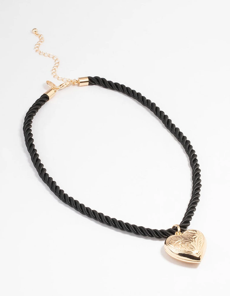 Gold Textured Heart Twist Necklace