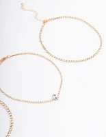 Gold Round & Pear Choker 4-Pack