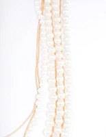 Gold Pearl Long Layered Necklace