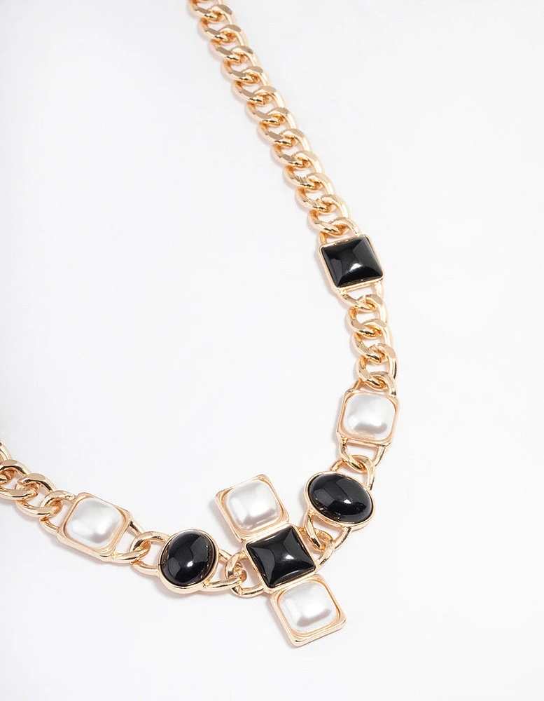 Gold Cross Pearl Belt Chain