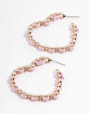 Gold & Pearl Suede Heart Hoop Earrings