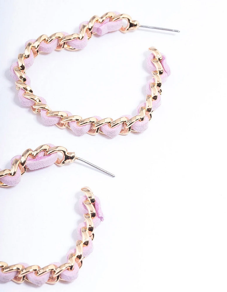 Gold & Pearl Suede Heart Hoop Earrings