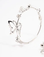 Rhodium Butterfly Hoop Earrings