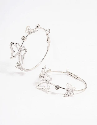 Rhodium Butterfly Hoop Earrings