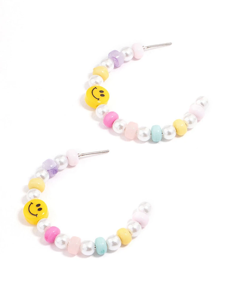 Rhodium Smiley Hoop Earrings