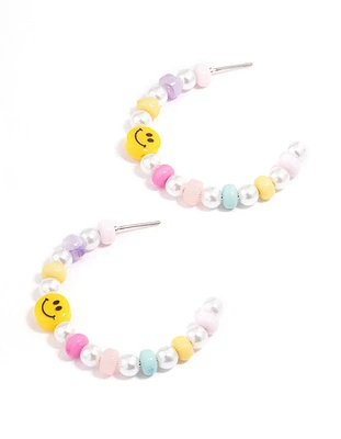 Rhodium Smiley Hoop Earrings