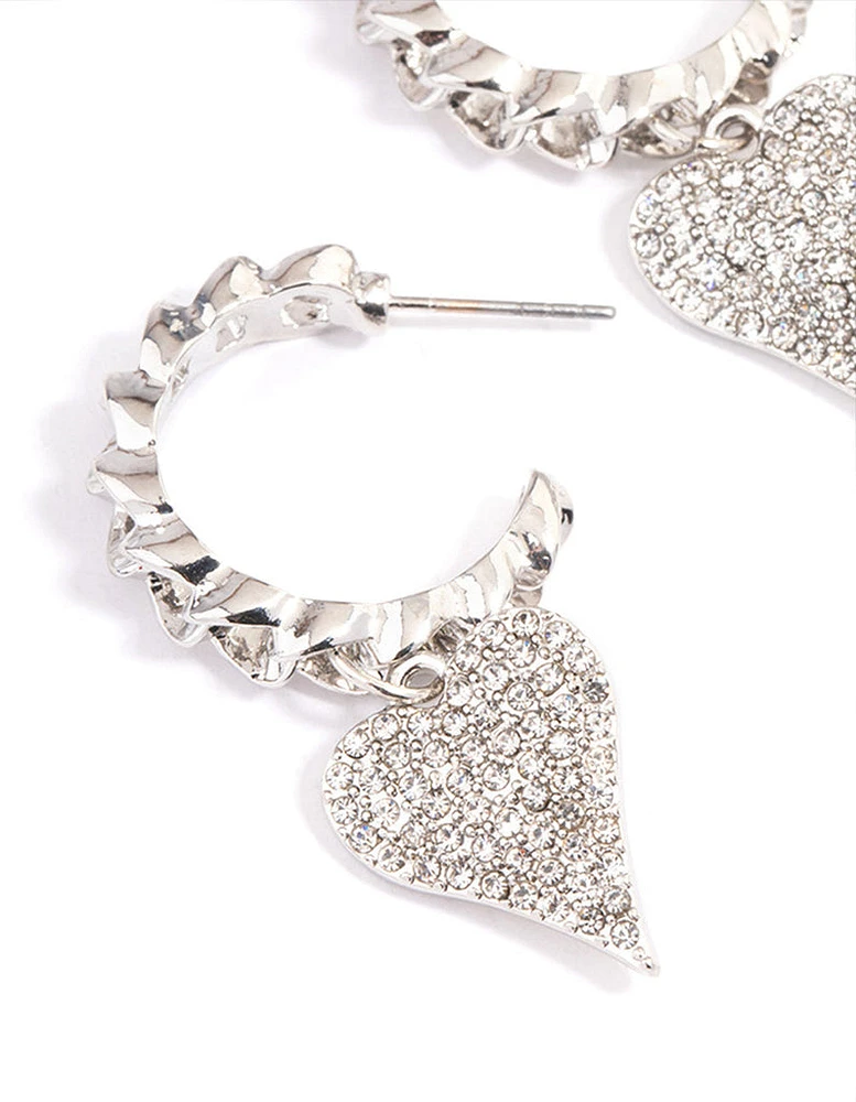 Rhodium Crystal Heart Hoop Earrings