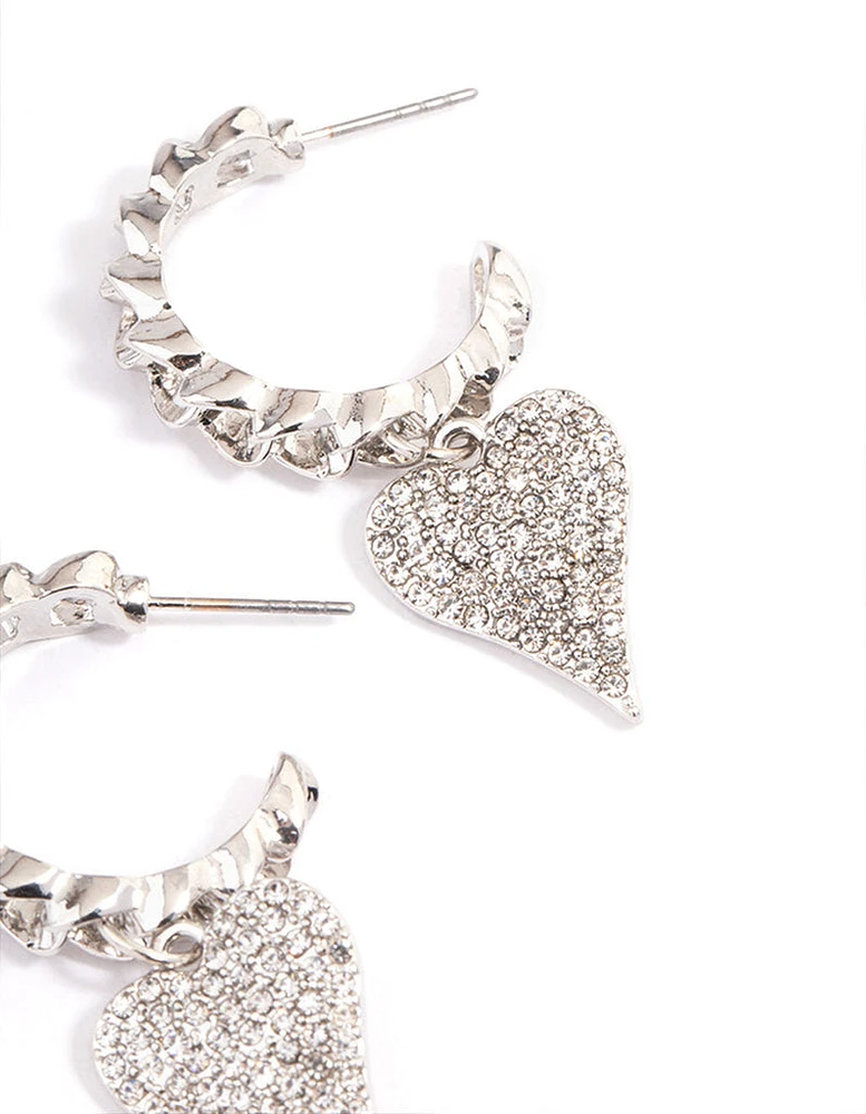 Rhodium Crystal Heart Hoop Earrings