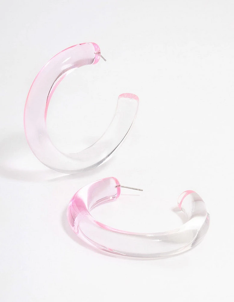 Plastic Pink Ombre Hoop Earrings