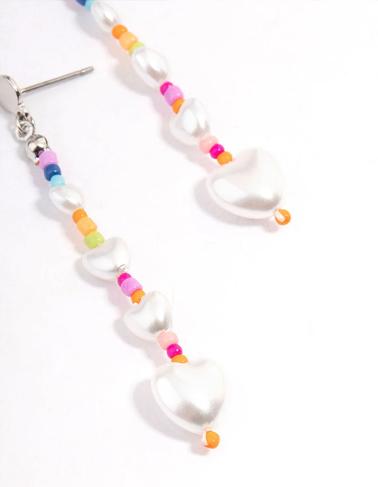 Gold Bead Heart Drop Earrings