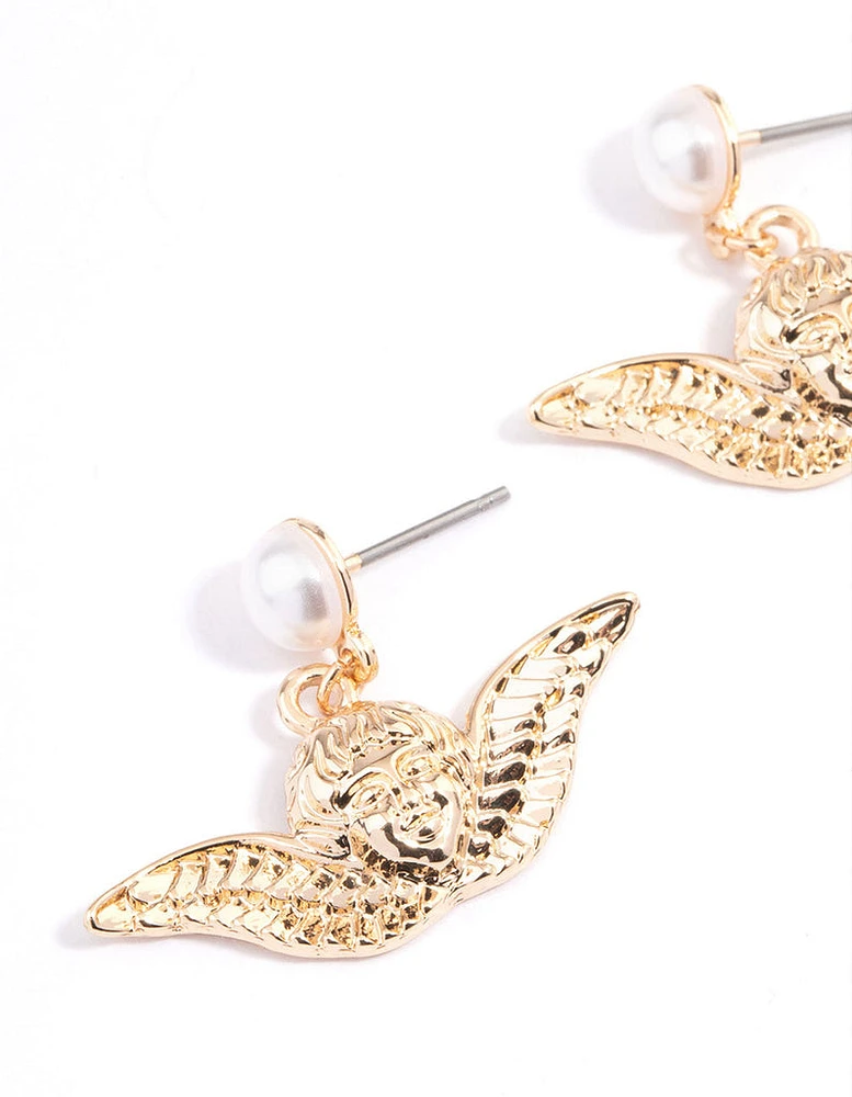 Gold Cherub Drop Earrings