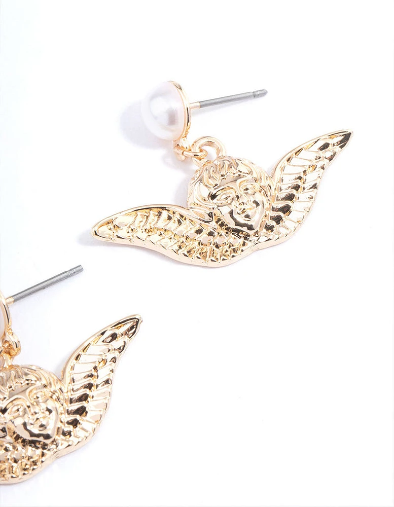 Gold Cherub Drop Earrings