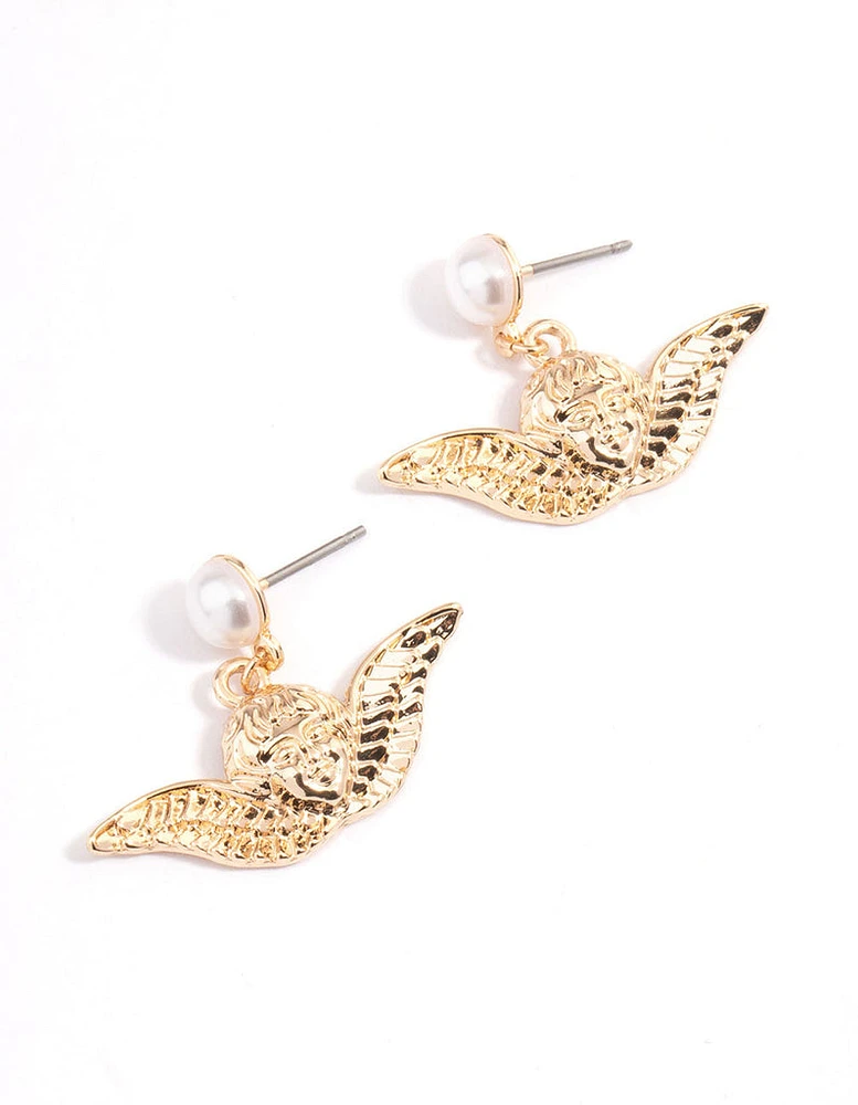 Gold Cherub Drop Earrings