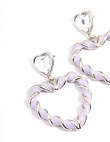 Rhodium Purple Heart Twist Drop Earrings