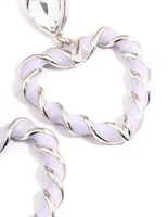 Rhodium Purple Heart Twist Drop Earrings