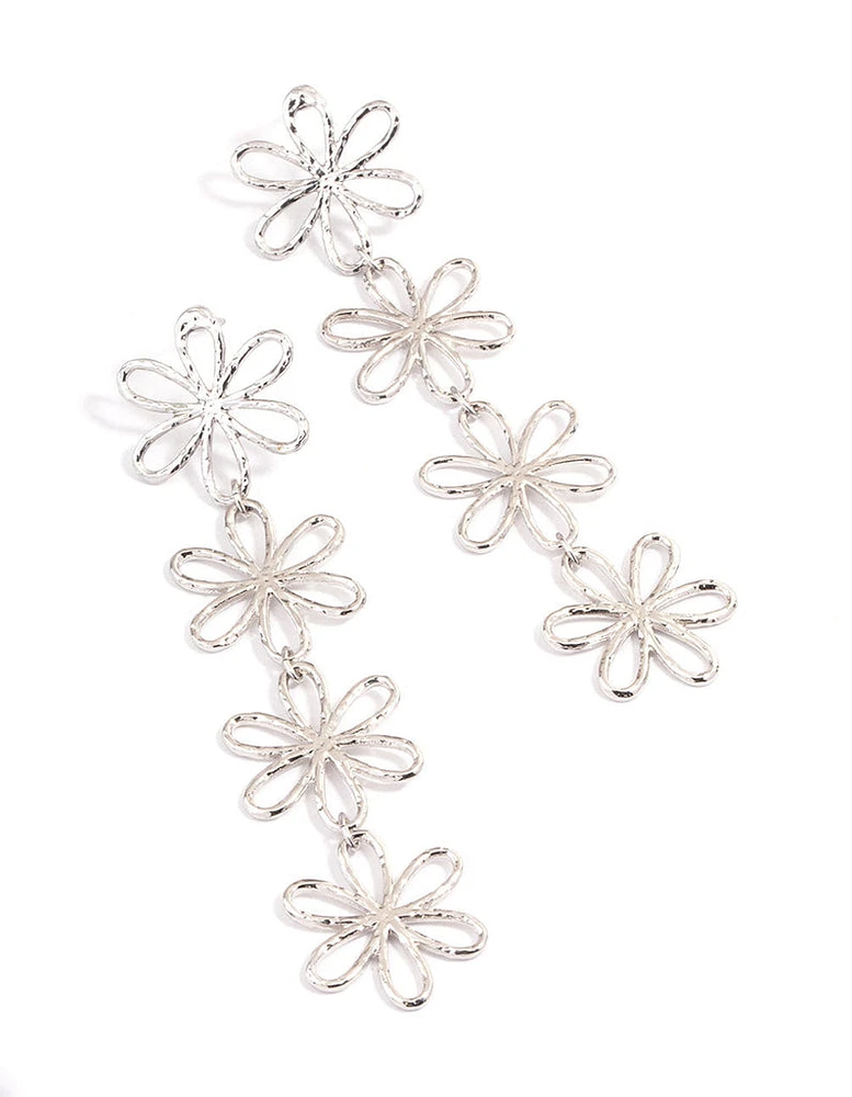 Rhodium Flower Drop Earrings