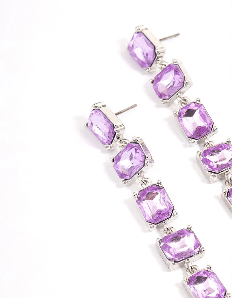 Rhodium Square Stone Drop Earrings