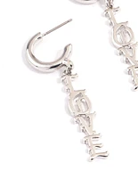 Rhodium Love Text Earrings