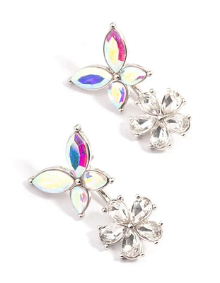 Rhodium Crystal Flower Wrap Earrings