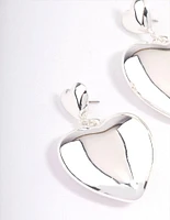 Rhodium Puffy Heart Statement Earrings