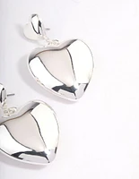 Rhodium Puffy Heart Statement Earrings