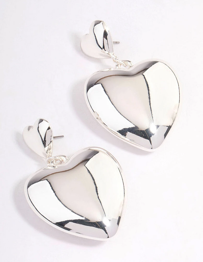 Rhodium Puffy Heart Statement Earrings