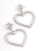 Rhodium Pearl Heart Statement Earrings