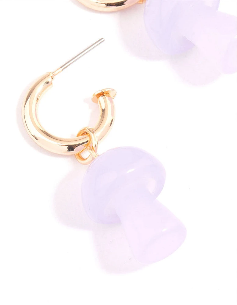 Purple Mushroom Huggie Earrings