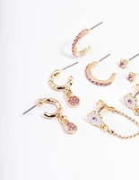 Pink Flower Chain Stacker Earrings