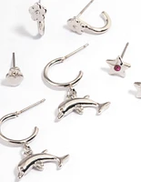 Rhodium Dolphin Stacker Earrings