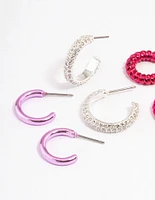 Rhodium & Pink Diamante Stacker Earrings