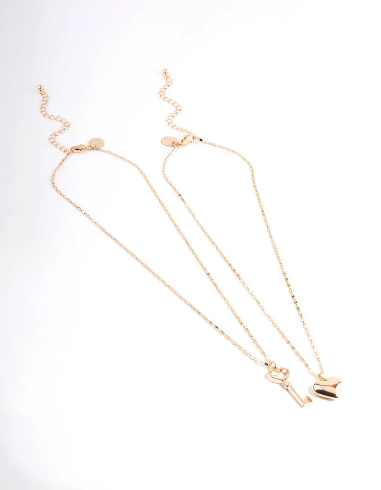 Gold Heart Key Multi Necklace