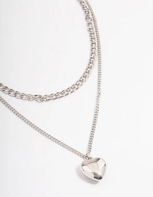 Rhodium Puffy Heart Multi-Necklace