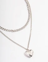 Rhodium Puffy Heart Multi-Necklace