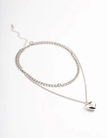 Rhodium Puffy Heart Multi-Necklace