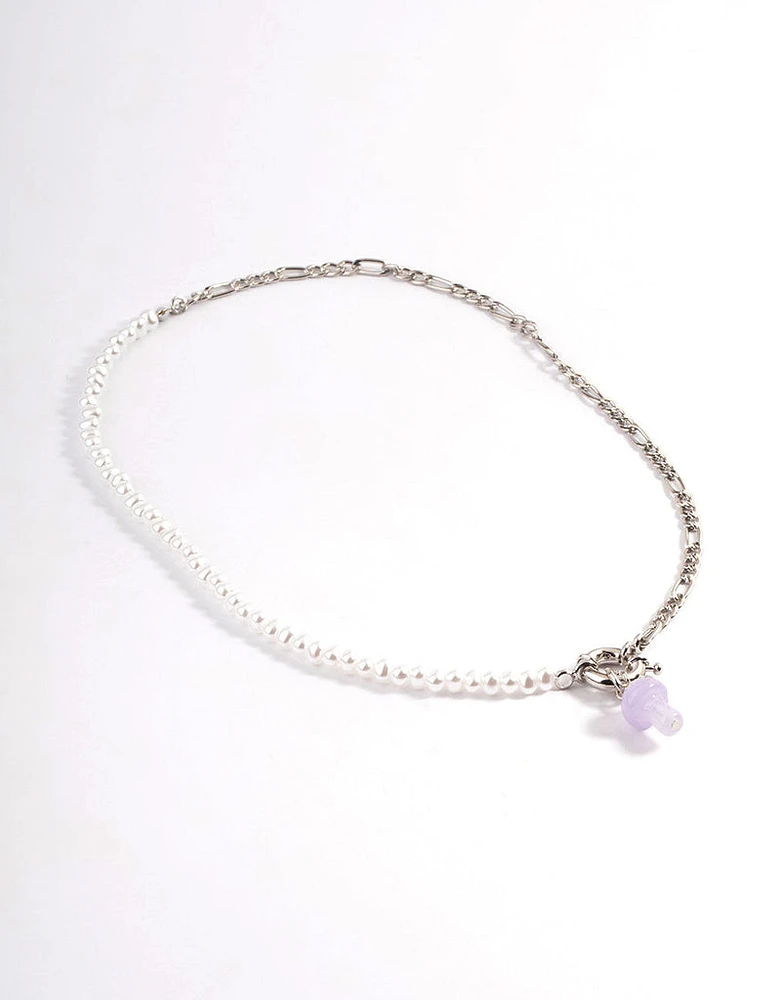 Purple Mushroom Pearl Chain Necklace