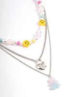 Rhodium Layered Smiley Gummy Necklace