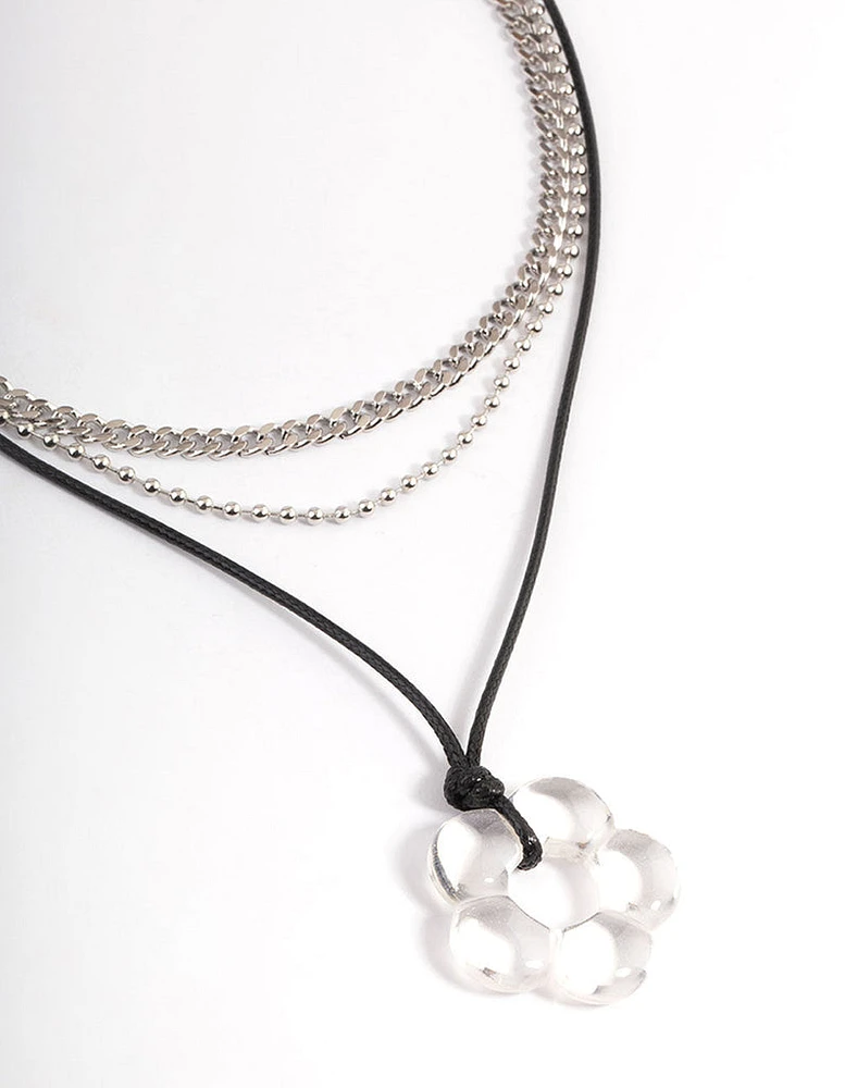 Rhodium Acrylic Flower Necklace