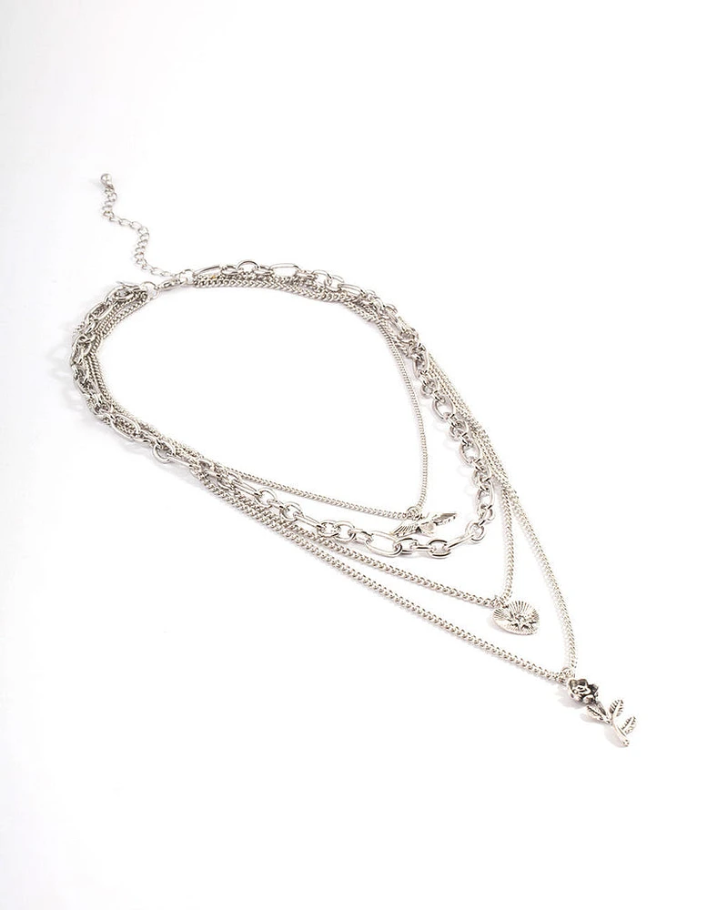 Rhodium Layered Necklace