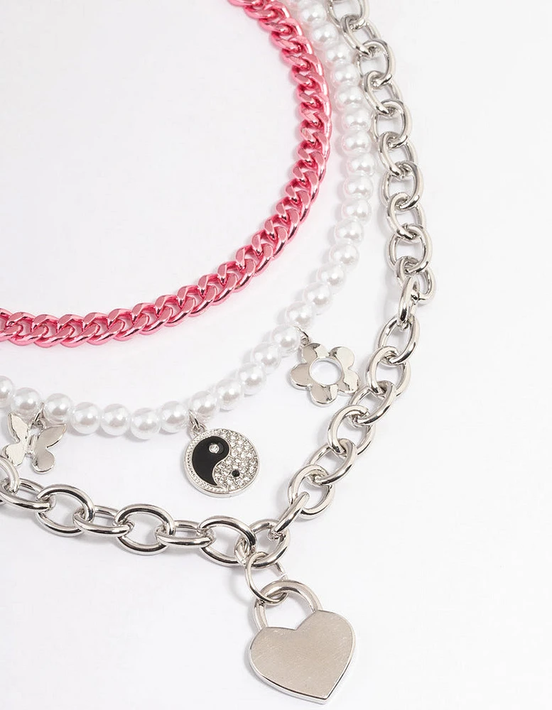Pink Layered Charm Necklace