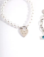Rhodium Pearl Chain Charm Bracelet