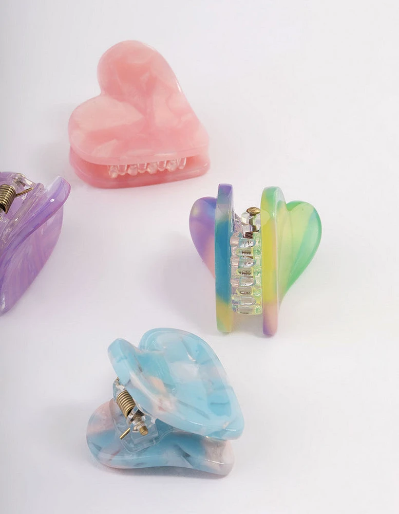 Acrylic Heart Multi Claw Clip Pack