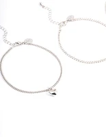 Rhodium Puffy Heart Multi Anklet