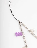 Rhodium Multi Charm Phone Strap