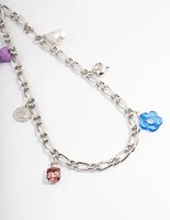 Rhodium Multi Charm Phone Strap