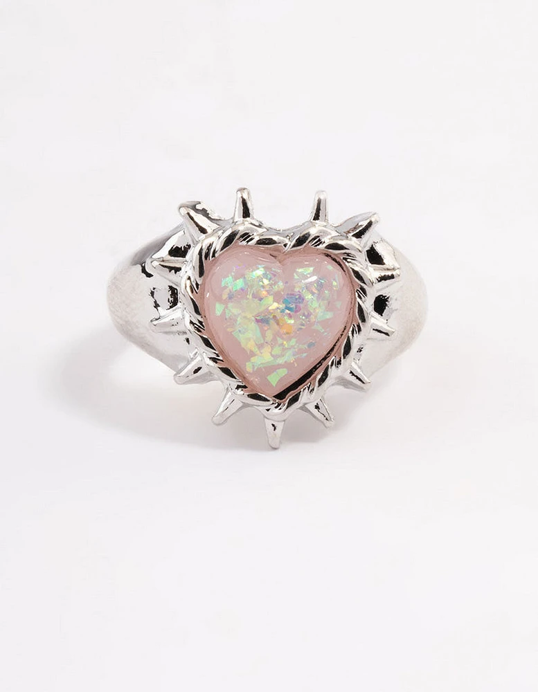 Rhodium Spark Heart Ring