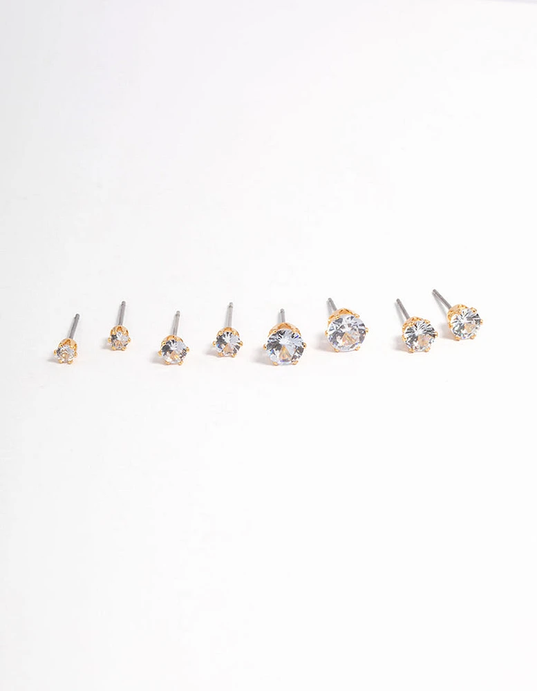 Gold Plated Cubic Zirconia Ascending Earrings 8-Pack