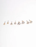 Gold Plated Cubic Zirconia Ascending Earrings 8-Pack